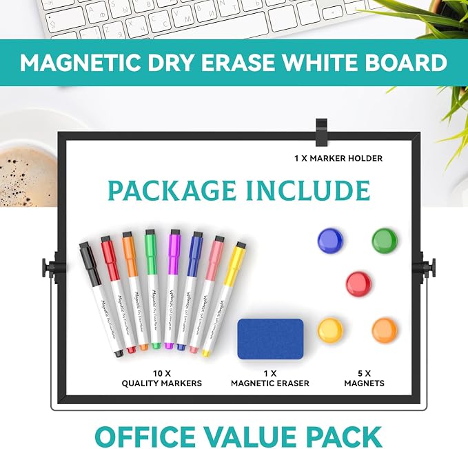 Dry Erase White Board, Cazeyoo Magnetic Desktop Whiteboard 16 x 12inch - Image 2