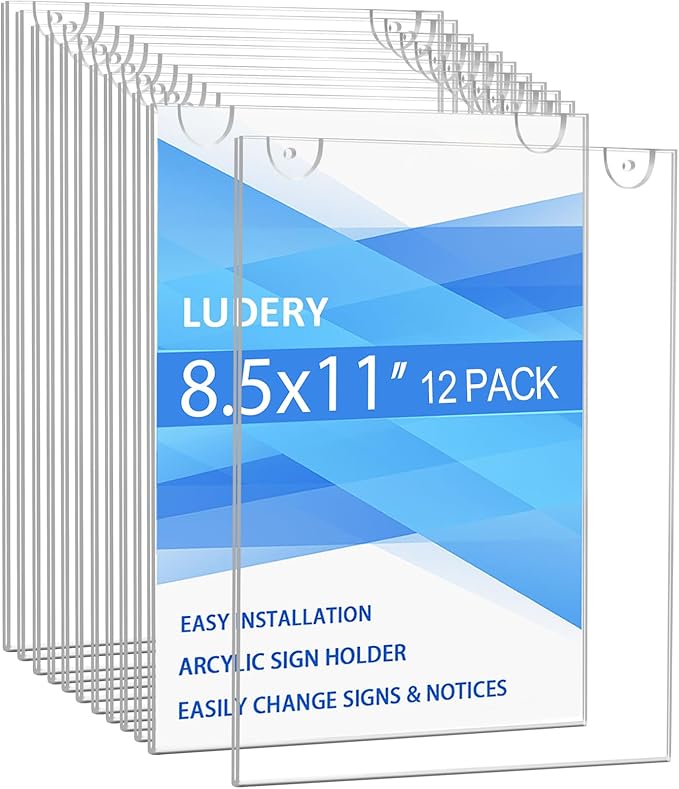 Acrylic Sign Holder 8.5 x 11 Vertical, Wall Mount Document Holder, Restaurant by Ludery