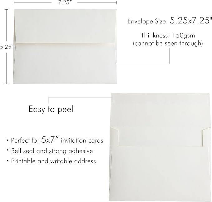 PONATIA 50 Pieces 5x7 Envelopes, Ivory A7 Envelopes Self Seal - Image 5