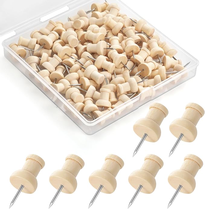 120Pcs Wood Push Pins, Thumb Tacks by GOOLADA