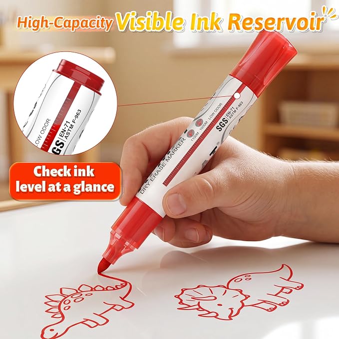 AFMAT Dry Erase Markers, 12-Count Red Whiteboard Markers, Bullet Tip, - Image 4
