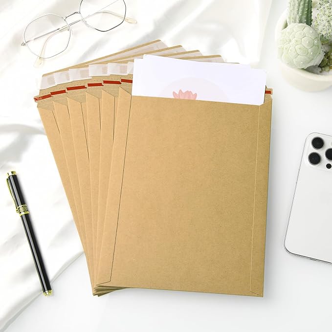zmybcpack 50 Pack 7x9 inch Kraft Rigid Mailer Self Seal Photo Document Mailers - Image 3