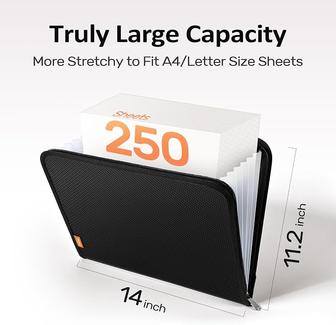Sooez 7 Pockets Accordion File Organizer, Zipper Expanding File Folder - Image 6
