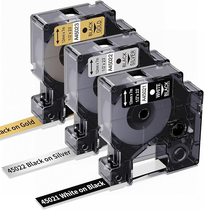 3X Replace for Dymo Label Maker Refills D1 1/2Inch x 23Ft Black/Gold/Silver | by Freshworld