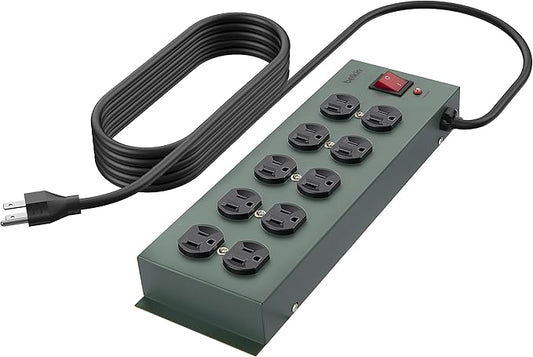 Belkin Power Strip Surge Protector - 10 AC Outlets, 15ft Heavy Duty Metal Extension Cord with Wall Mount Holes for Home, Office, Travel, Computer Desktop, Laptop & Phone Charging Brick-DeskLoop Office
