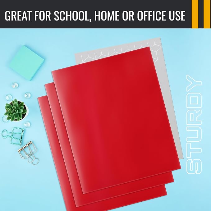 Better Office Products 2 Pocket Glossy Laminated RED Paper Folders, Letter Size - Image 5