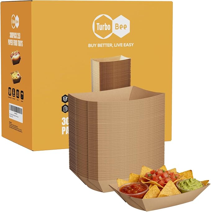 Disposable Paper Food Trays 2lb, 300 Pack Bulk Brown Paper Boats by TurboBee