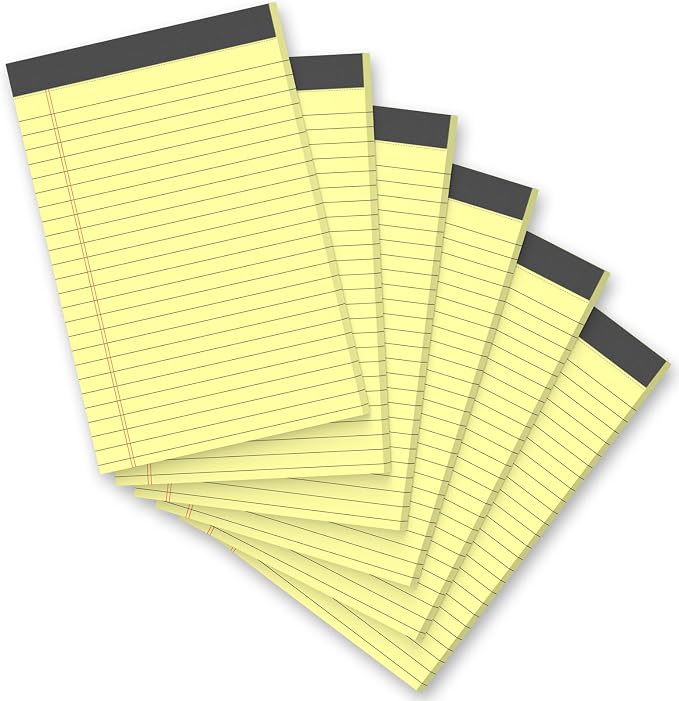 6 Pack 5 x 8 Inch Yellow Legal Pads, Double-Sided Lined Notepads by Unknown
