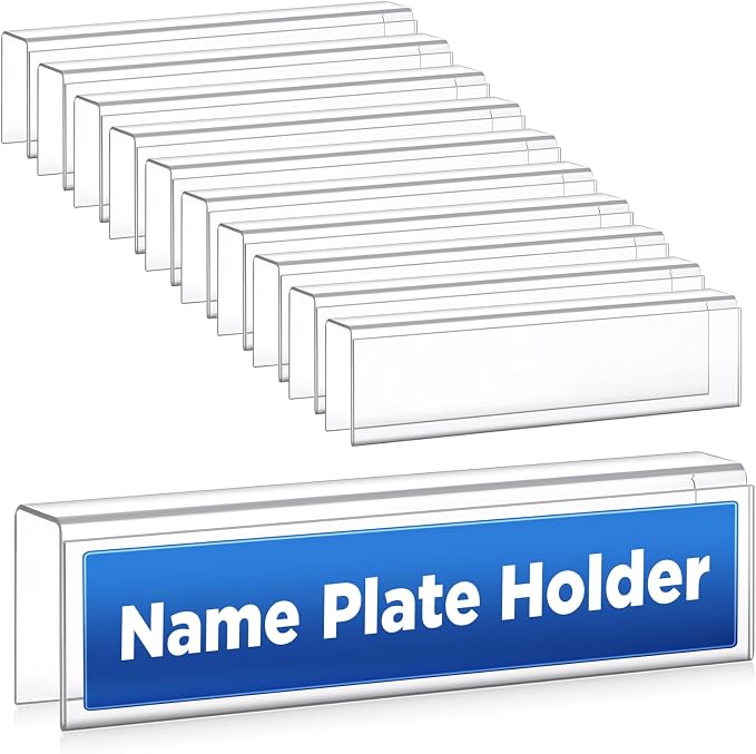 Wonderjune 10 Pack Plastic Cubicle Name Plate Holder 8.5" Wide x 2" High Glass by Wonderjune