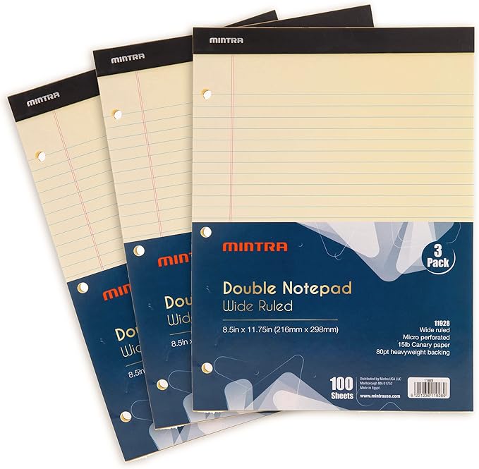 Mintra Office Legal Pads (Double Pad 3pk (Canary), 8.5in x 11in (Wide Ruled))-DeskLoop Office