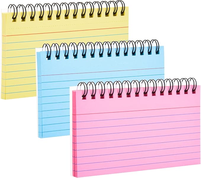 FRIUSATE 150 Sheets Flash Cards 3x5 Inches Spiral Bound Index Cards Colored by FRIUSATE