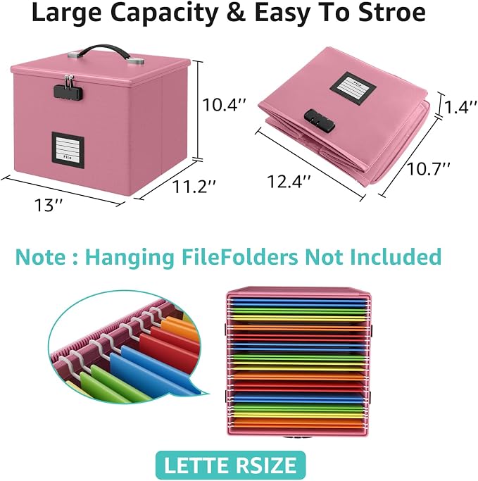 Pink Fire Proof File Box for Documents - Image 5