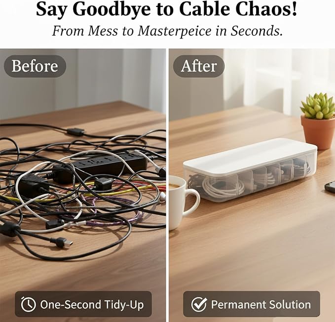 Cord Organizer Box with Lid, 7 Compartment Cable Management with 7 Wire Ties - Image 6