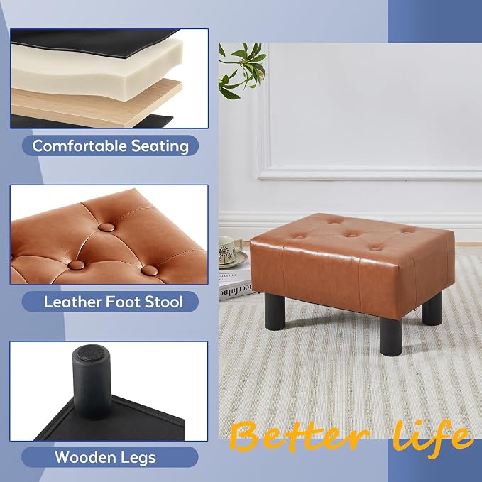 Small Foot Stool Ottoman, Faux Leather Footstool Ottoman Foot Rest - Image 4