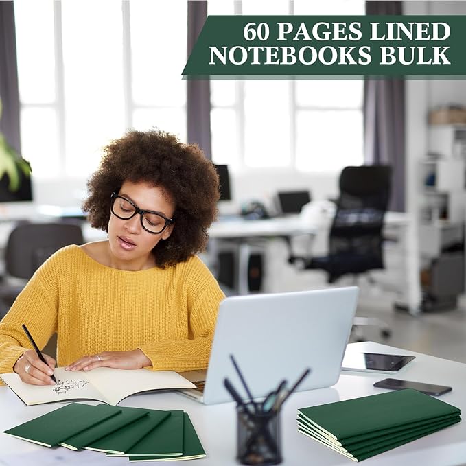 100 Pcs Kraft Notebook Journals 5.5 Inch x 8.3 Inch A5 Softcover Notebooks Bulk for Writing Sketch Office Notepad with 60 Pages 30 Sheets (Green,Lined)-DeskLoop Office