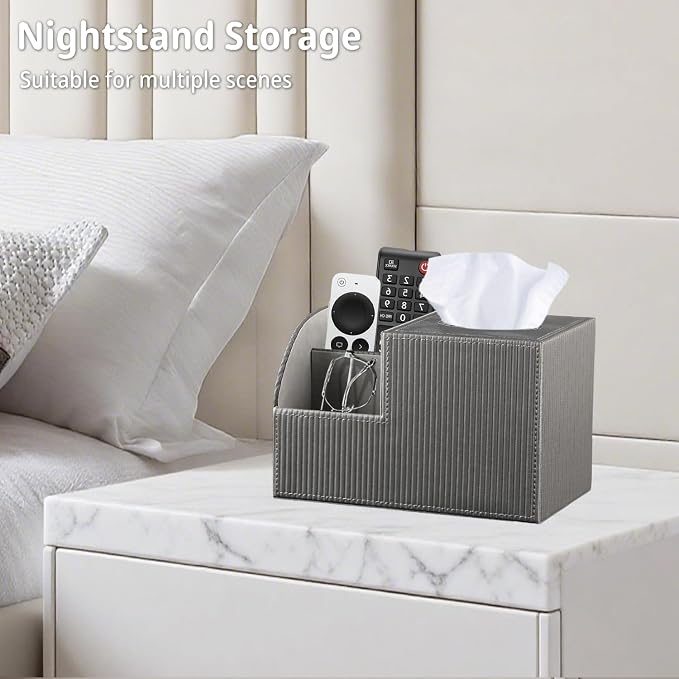 Square Tissue Box Cover with Storage, PU Leather Cube Tissue Box Holder - Image 7