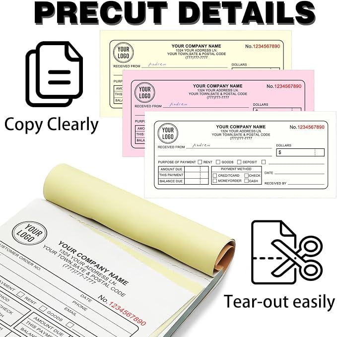 Custom Invoice Book with Logo 100 Set Personalized Receipt Books Customized - Image 4