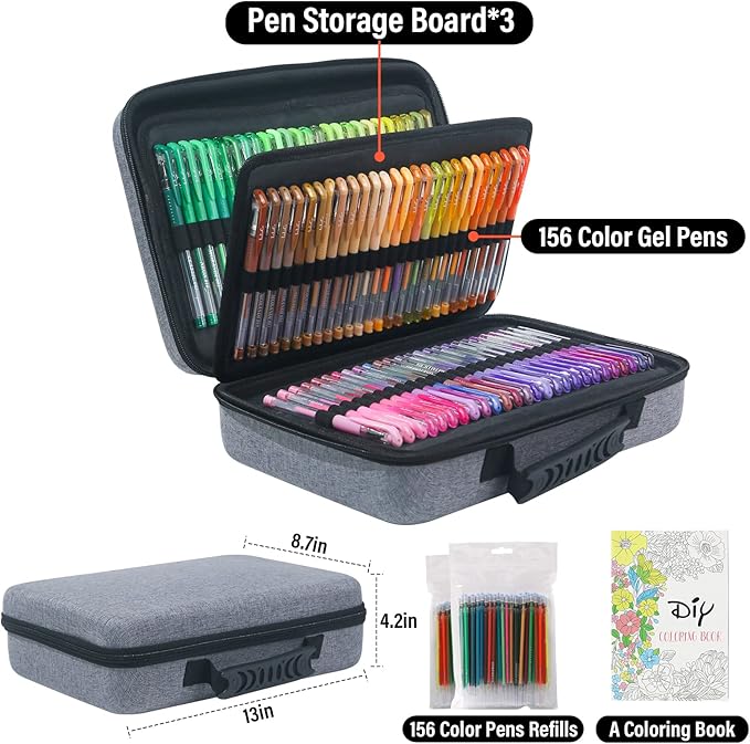 Gel Pens for Adult Coloring Book, 312 Pack Artist Colored Pens with 40% More Ink, Glitter Gel Pens with Case and Coloring Book, Perfect Art Supplies for Adults Kids for Coloring-DeskLoop Office