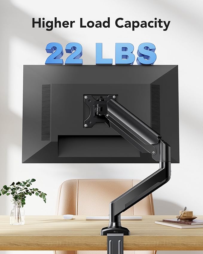 HUANUO Single Monitor Arm 13-34 Inch, Adjustable Gas Spring Arm, Monitor Desk Mount for 4.4-22lbs, VESA 75/100mm with C-Clamp/Grommet Base, Ergonomic Stand for Work/Gaming-DeskLoop Office