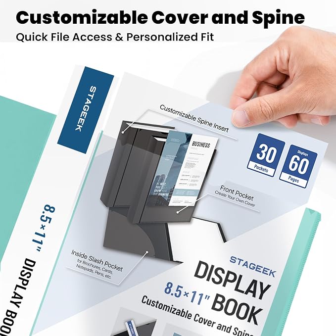 STAGEEK 30-Pocket Portfolio Binder Display 60 Pages, 8.5x11 Binder - Image 3
