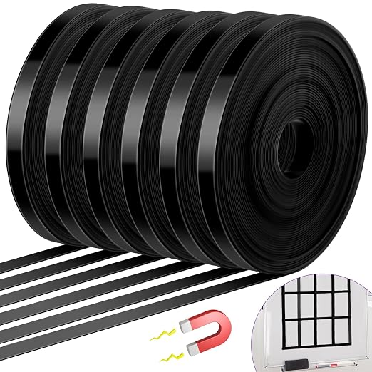 6 Rolls Black Magnetic Tape Roll Thin Strips, 1/2.5 Inch x 33 ft Magnetic by Saypacck