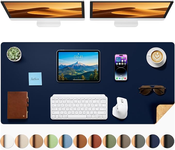 Aothia Dual-Sided Desk Mat, FSC Cork & PU Leather Desk Pad, Large Mouse Pad & by AothiaSimpleNaturalUnique
