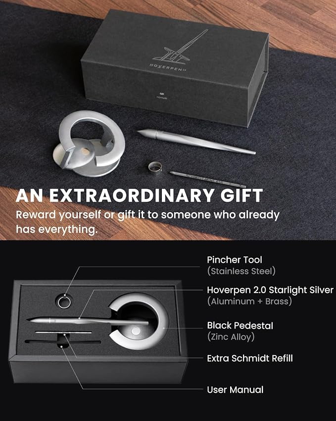 novium Hoverpen Interstellar - German-engineered Ballpoint Pen with Magnetic Features, Starlight Silver-DeskLoop Office