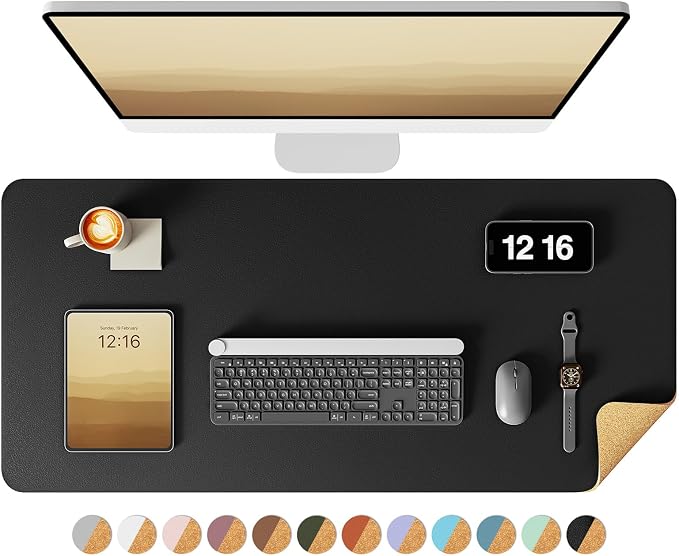 YSAGi Double-Sided Desk Pad, 31.5"x15.7"Leather Desk Mat, Eco Cork Desk Pad by YSAGi