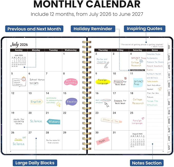 Planner 2026-2027, Hardcover Monthly and Weekly Academic Planner July 2026 - Image 2