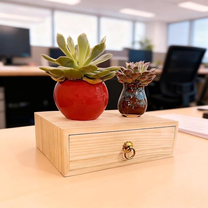 Natural Wooden Storage Box Desk Drawer Single Wood Cabinet Organizer Drawer - Image 4