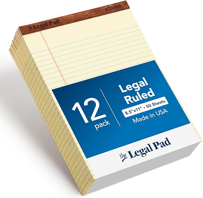 TOPS 8.5 x 11.75 Legal Pads, 12 Pack, The Legal Pad Brand, Wide Ruled, 50 by TOPSProducts