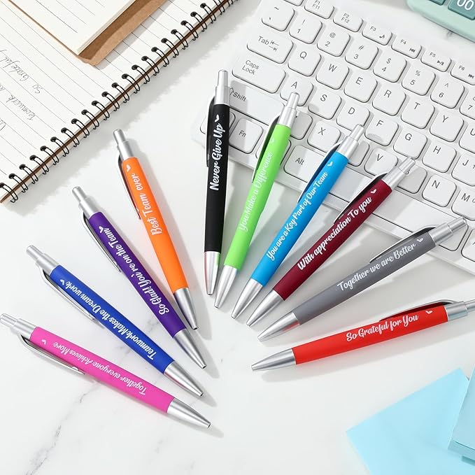 Yeaqee 100 Pcs Inspirational Pens Employee Appreciation Back to School Gifts Motivational Thank You Metal Greeting Quote Ballpoint Pen for Coworker Teacher(Multicolored,Member)-DeskLoop Office