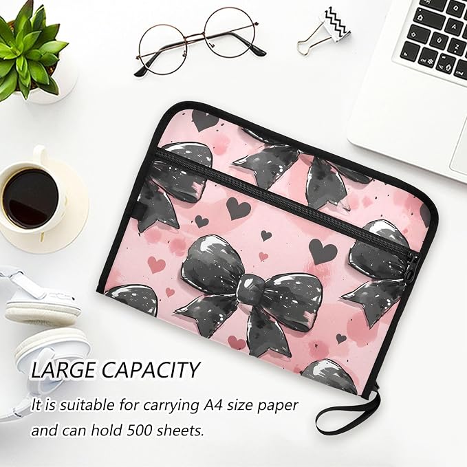 Expanding File Folder Black Bow Heart Pink Accordion File Organizer 13 Pockets - Image 5