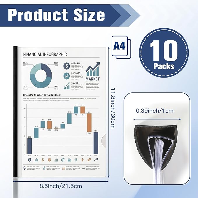 Report Covers with Sliding Bar 10 Packs Clear Report Covers Presentation Folders - Image 3