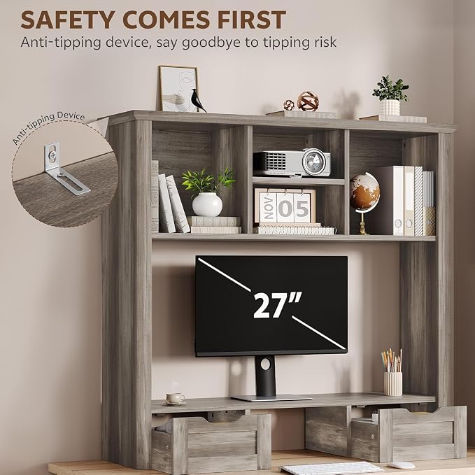 Desk Shelf with Computer Monitor Stand, 37.4''W Desktop Bookshelf Display Rack - Image 6