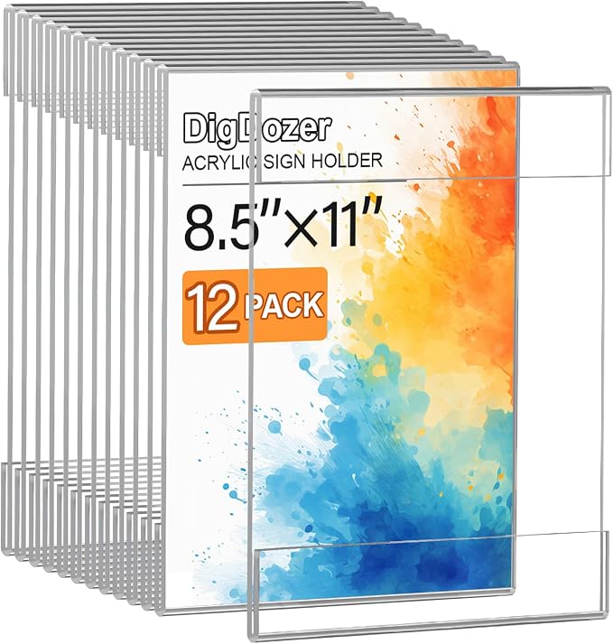 12 Pcs Acrylic Sign Holder 8.5 x 11, Vertical Wall Mount Sign Holders by Unknown