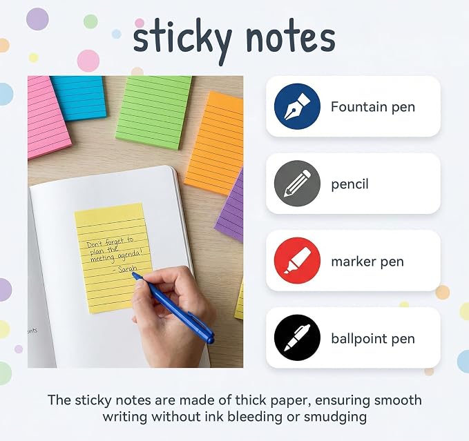 Lined Sticky Notes 4x6 in Post, 10 Pack Bright Large Ruled Post Stickies - Image 6