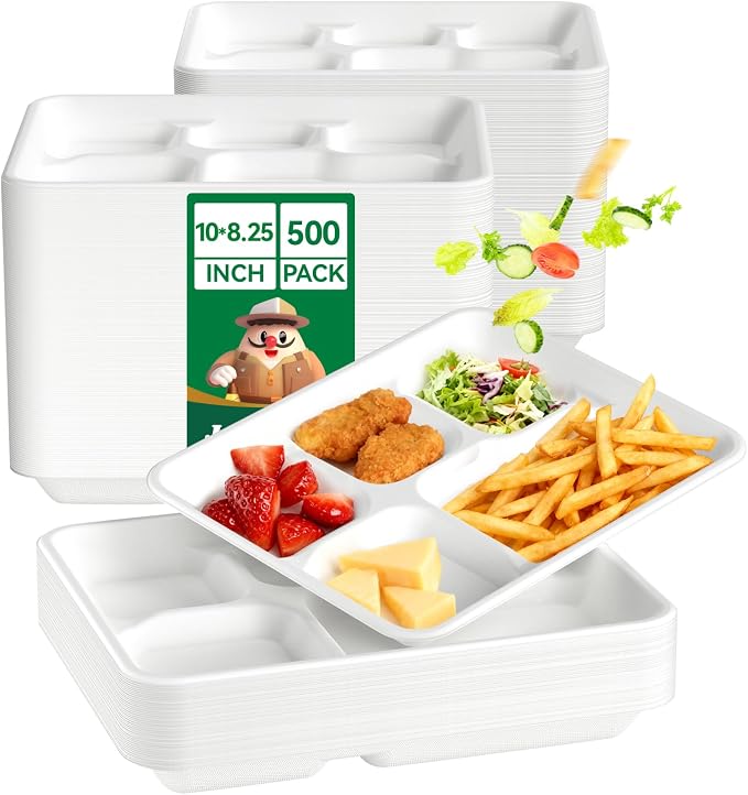JOLLY CHEF Compostable  Compartment Paper Plates 10*8.25*1  Small by JOLLYCHEF