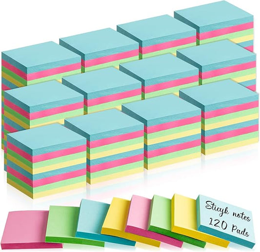 120 Pads Sticky Notes Bulk 1.5 x 2 Inch Mini Self Stick Note Small Assorted Bright Colors Paper Memo for Office School Notebook Supplies 50 Sheets/pad (Classic Color)-DeskLoop Office