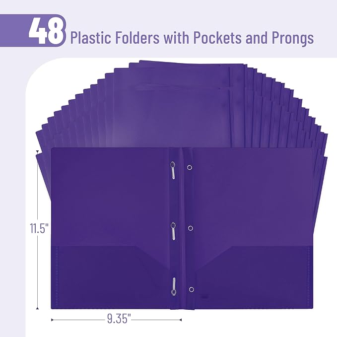 Mr. Pen- Plastic Folders with Pockets and Prongs, 48 Pack, Letter Size - Image 2