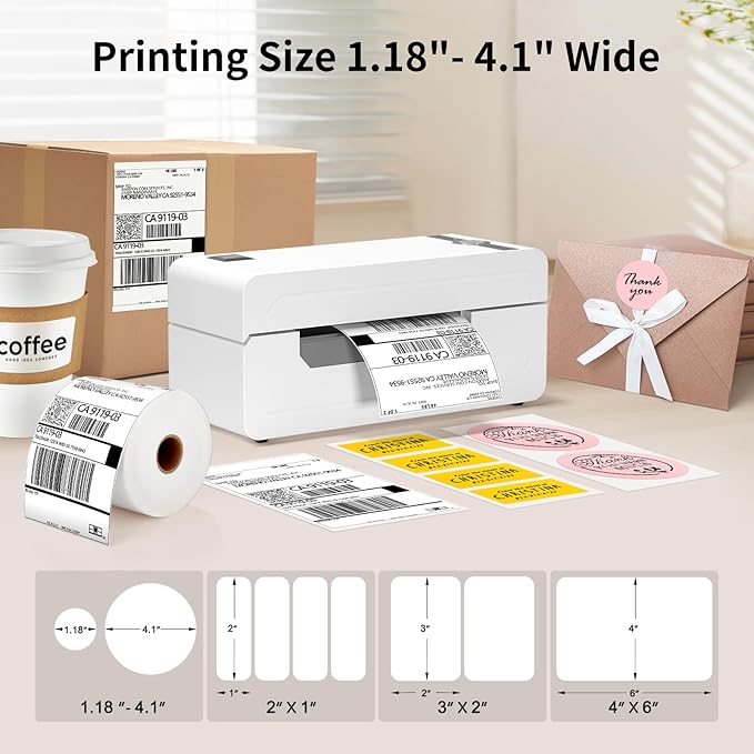 JADENS Bluetooth Thermal Label Printer, 4x6 Wireless Label Printer for Shipping Packages, Support Android, iOS, Mac OS, and Windows, Widely Used for Amazon, Ebay, Shopify, Etsy, USPS-DeskLoop Office