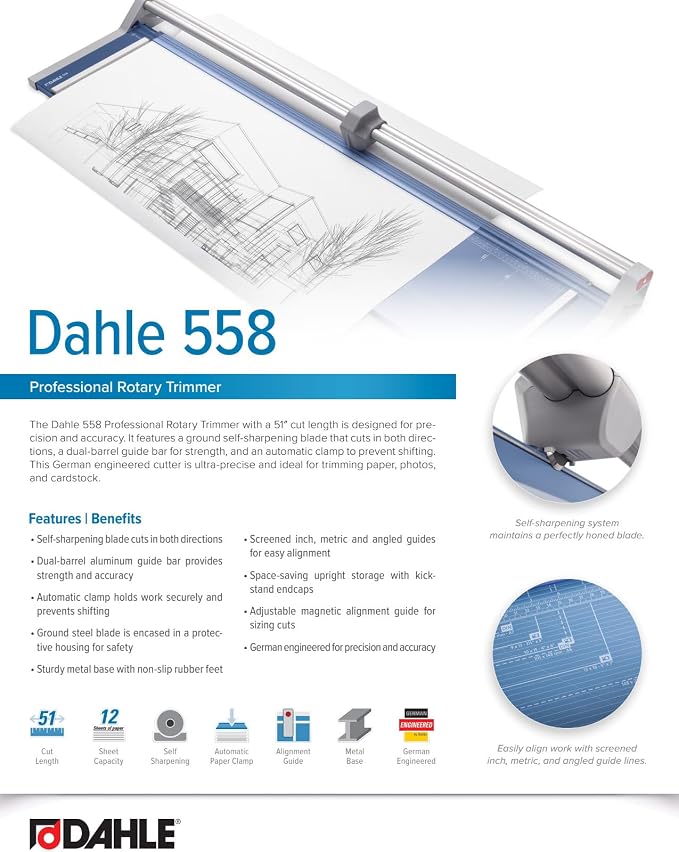 Dahle 558 Professional Rotary Trimmer, 12 Sheet Capacity, Self-Sharpening - Image 6