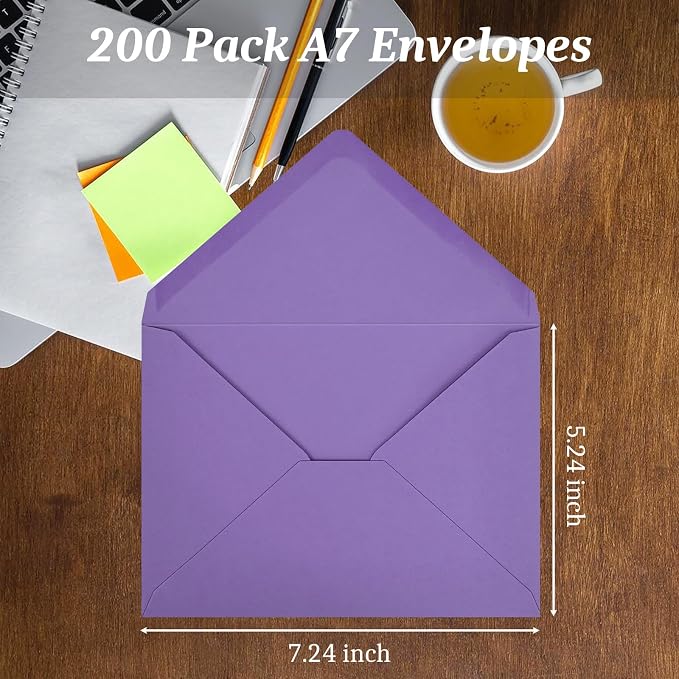 200 Pack A7 Envelopes, Dark Purple Greeting Card Envelopes Self Seal, 5.24 x - Image 3