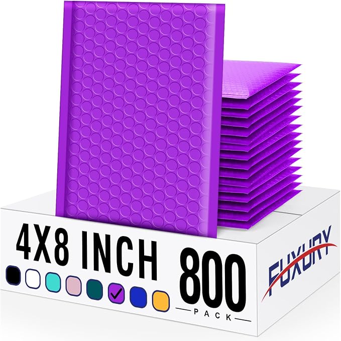 Fuxury Bubble Mailers 4x8 Inch Purple 800 Pack Padded Envelopes Usable Size by Fuxury
