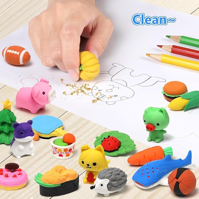 HINZER 100 Pack Animal Erasers for Kids Bulk Pull Apart 3D Puzzle Erasers Classroom Rewards and Prizes Class Treasure Box Kids Party Favors Back to School Supplies-DeskLoop Office