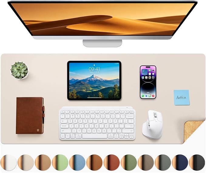 Aothia Dual-Sided Desk Mat, FSC Cork & PU Leather Desk Pad, Large Mouse Pad & by AothiaSimpleNaturalUnique