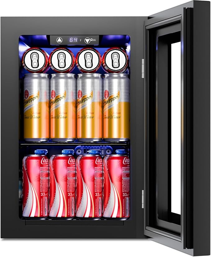 Antarctic Star 18L Beverage Refrigerator Cooler 24Can, Mini Fridge with Quiet Compressor, LED Light,Freestanding Small Fridge with Electronic Temperature Control for Home and Bar(40-61 ℉)-DeskLoop Office
