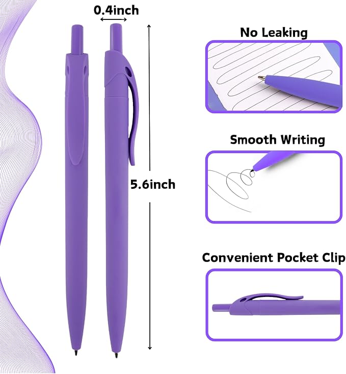 BallPoint Pens, 50 Pack, Bulk Pens, Dark Purple Barrel, Click Pens - Image 2