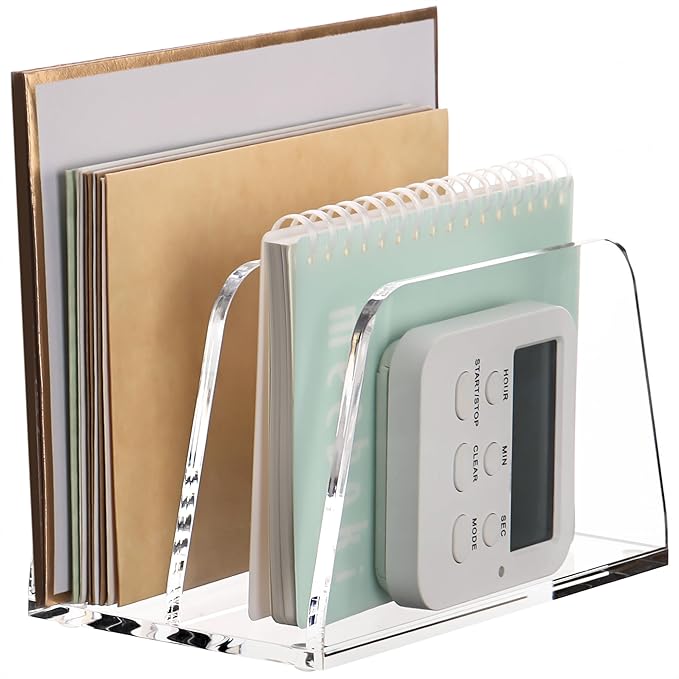 SANRUI Acrylic Mail Organizer for Desk Vertical Letter Holder Clear Bookshelf by SANRUI