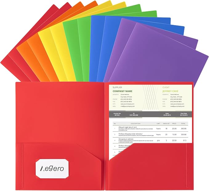 Aegero Plastic Folders with Pockets, Durable Heavy Duty File Folders with by Unknown
